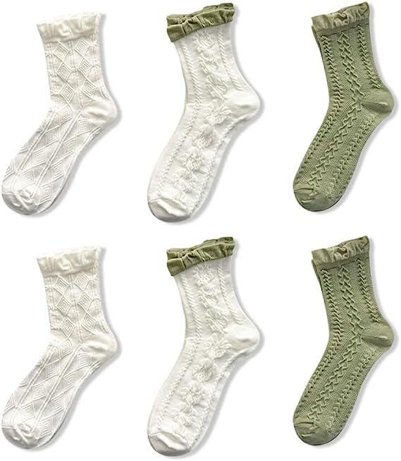 6/12 paires de chaussettes en coton mignonnes pour femmes, chaussettes respirantes à la cheville avec dessin animé Floral