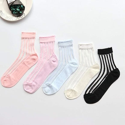 5 ou 15 paires de chaussettes transparentes pour femmes, chaussettes d'été fines, doublures en dentelle et Tulle, cheville transparente, chaussettes mignonnes à manchette