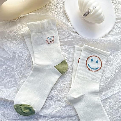 6/12 paires de chaussettes en coton mignonnes pour femmes, chaussettes respirantes à la cheville avec dessin animé Floral