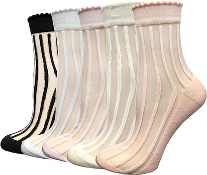 5 ou 15 paires de chaussettes transparentes pour femmes, chaussettes d'été fines, doublures en dentelle et Tulle, cheville transparente, chaussettes mignonnes à manchette