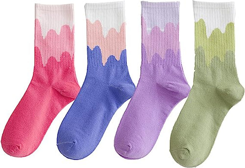 4 paires de chaussettes d'équipage pour femmes, chaussettes longues à rayures ondulées, athlétiques, Tube central, mignonnes, nouveauté, petits cadeaux pour femmes